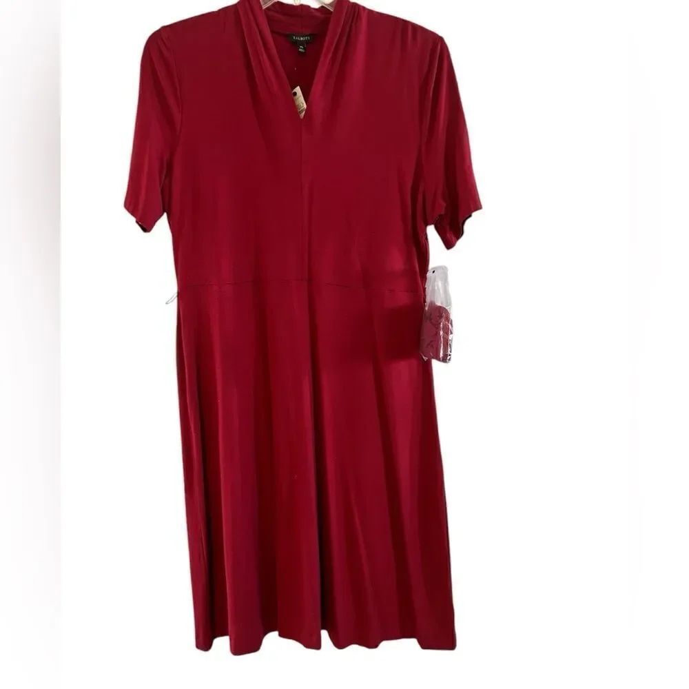NWT Talbots Burgundy Red Fit & Flare Stretch Comfort Short Sleeve Belted Dress